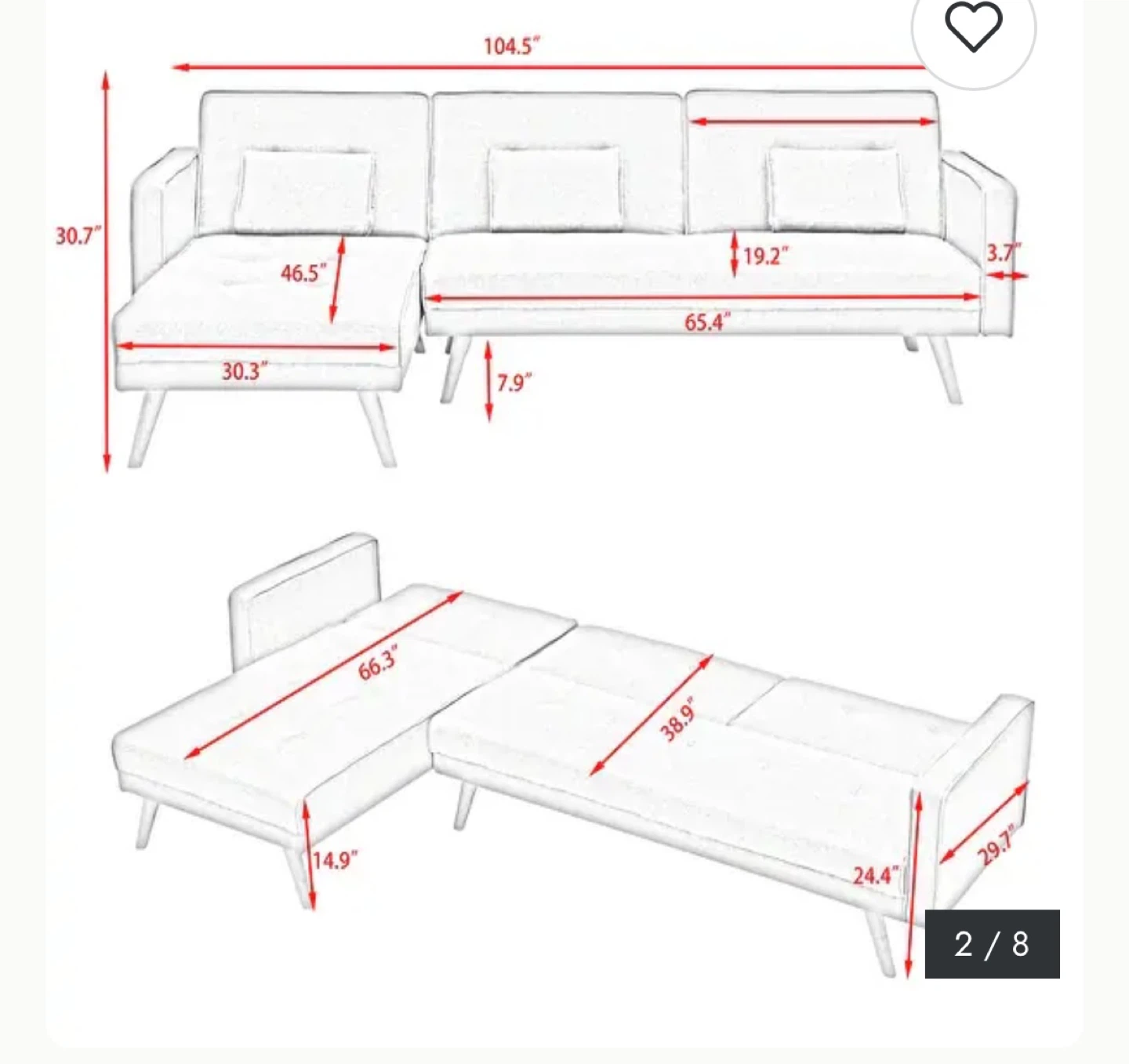 Black Sectional Sofa with Chaise Lounge - photo 4