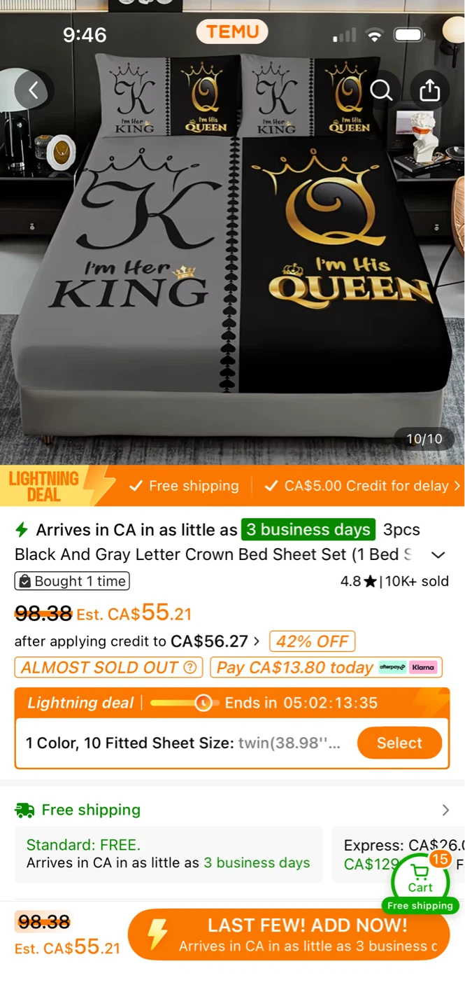 Black and Gray Crown Letter Bed Sheet Set (Twin)