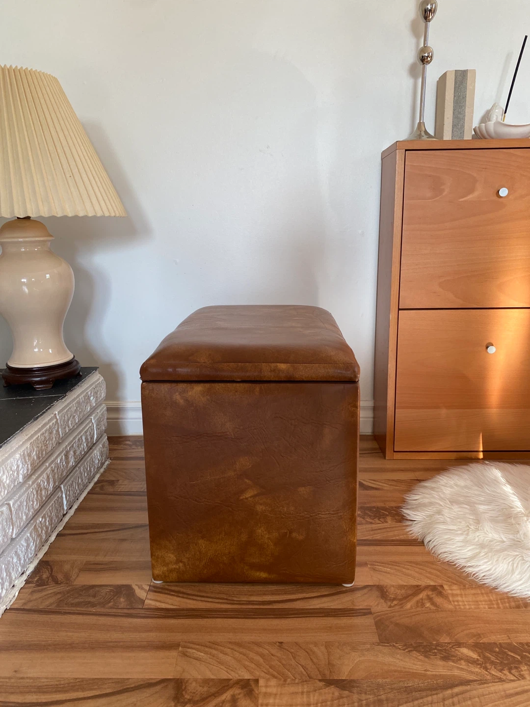 Brown Faux Leather Storage Ottoman - photo 2