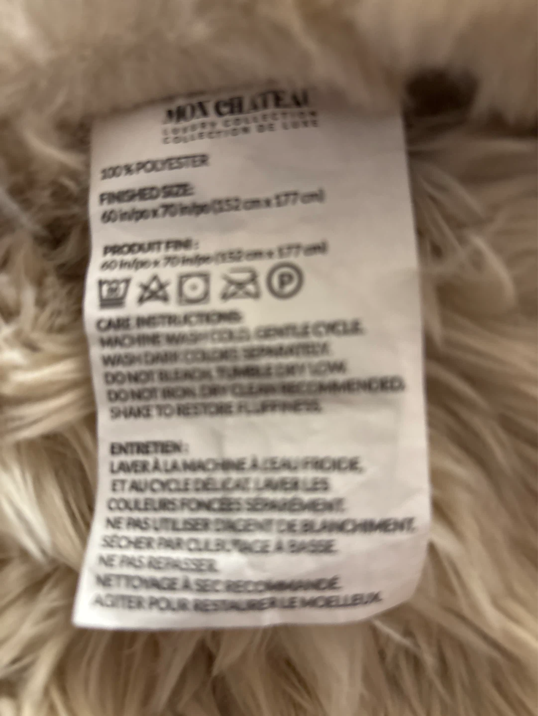 NWOT Mox Chateau Luxury Collection Faux Fur Throw 60x70 - beige - photo 2