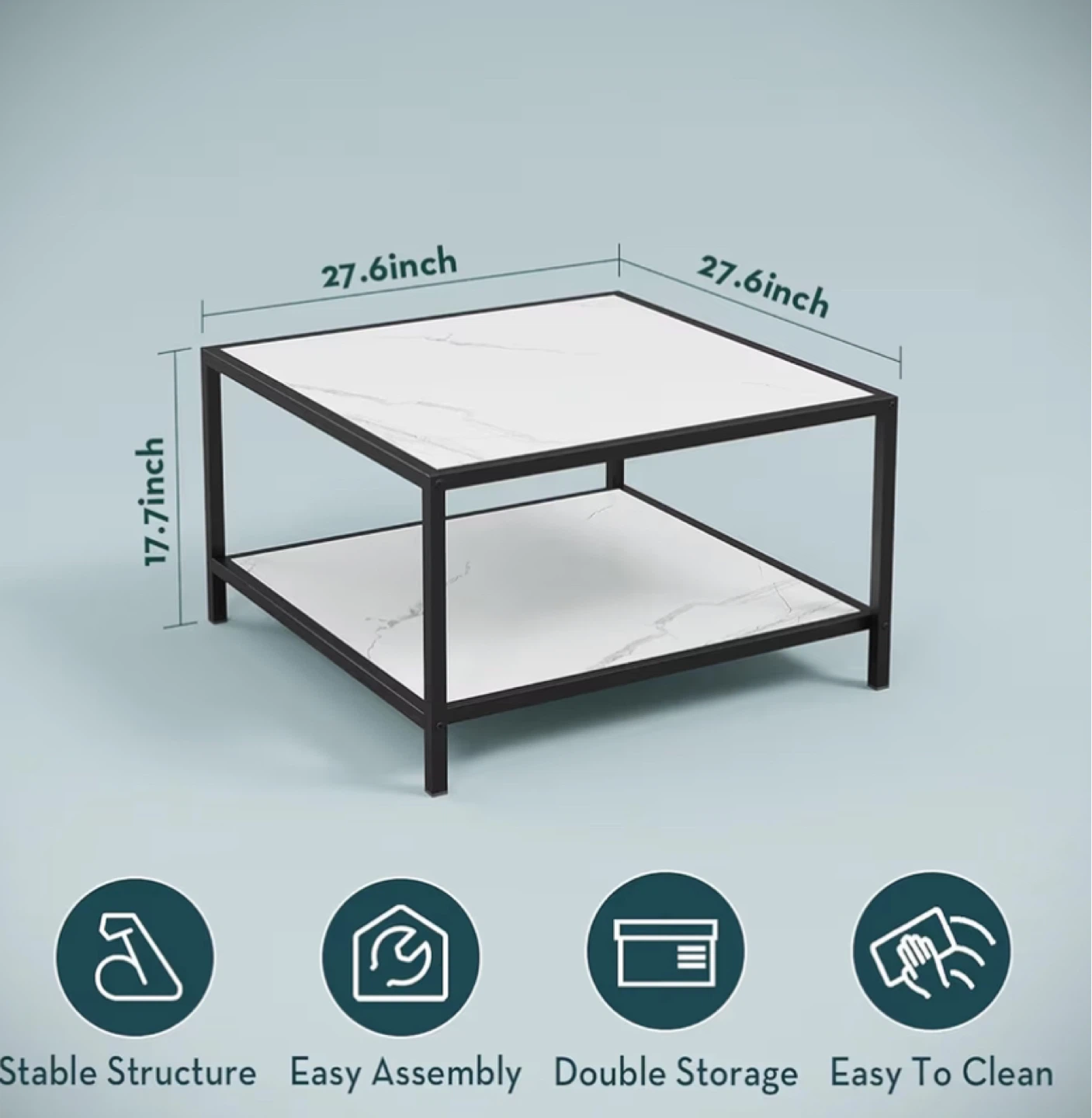 Square Coffee Table with Shelf - photo 2