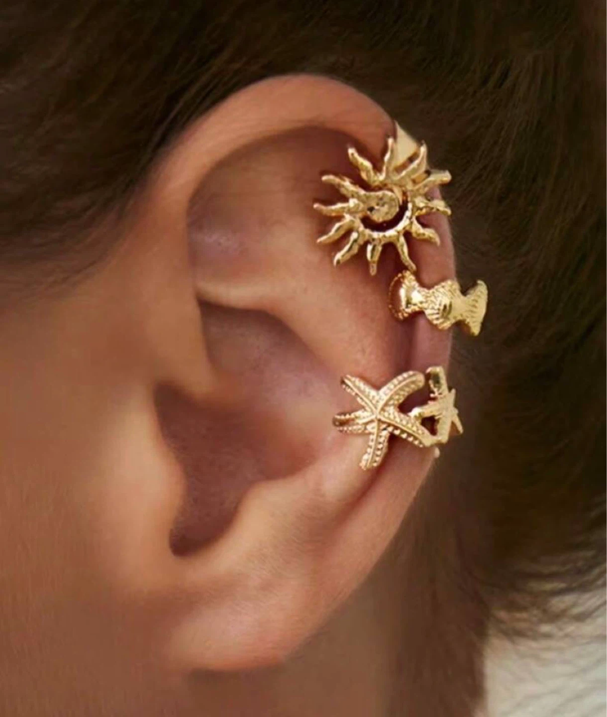 Gold ocean ear cuff set