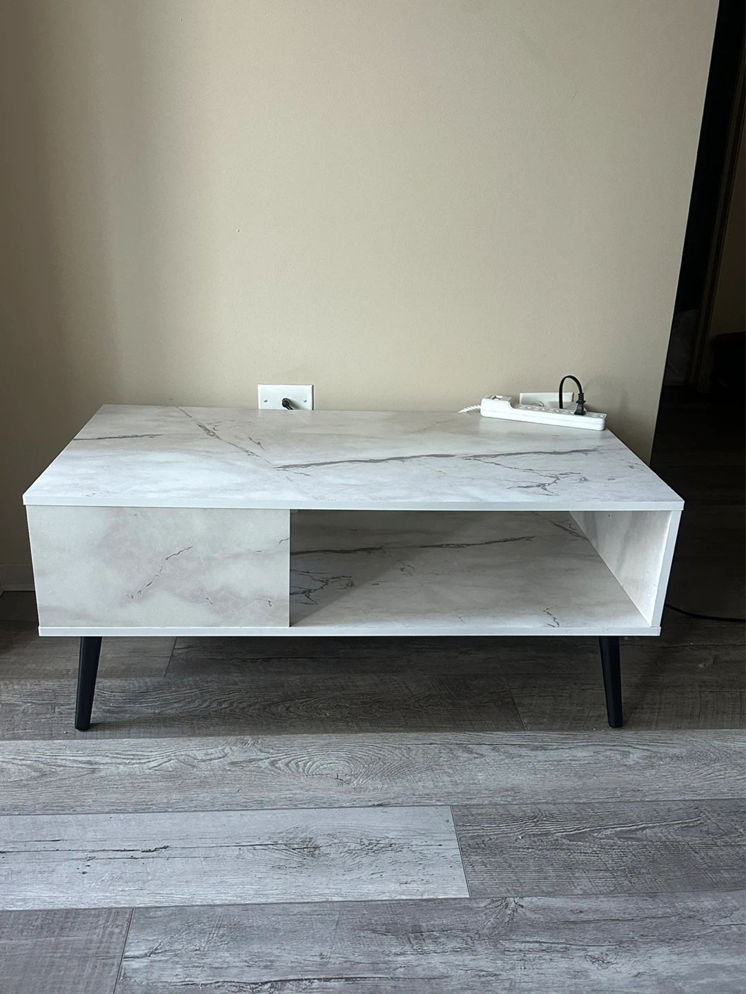 Modern Marble Coffee Table with Storage Shelf