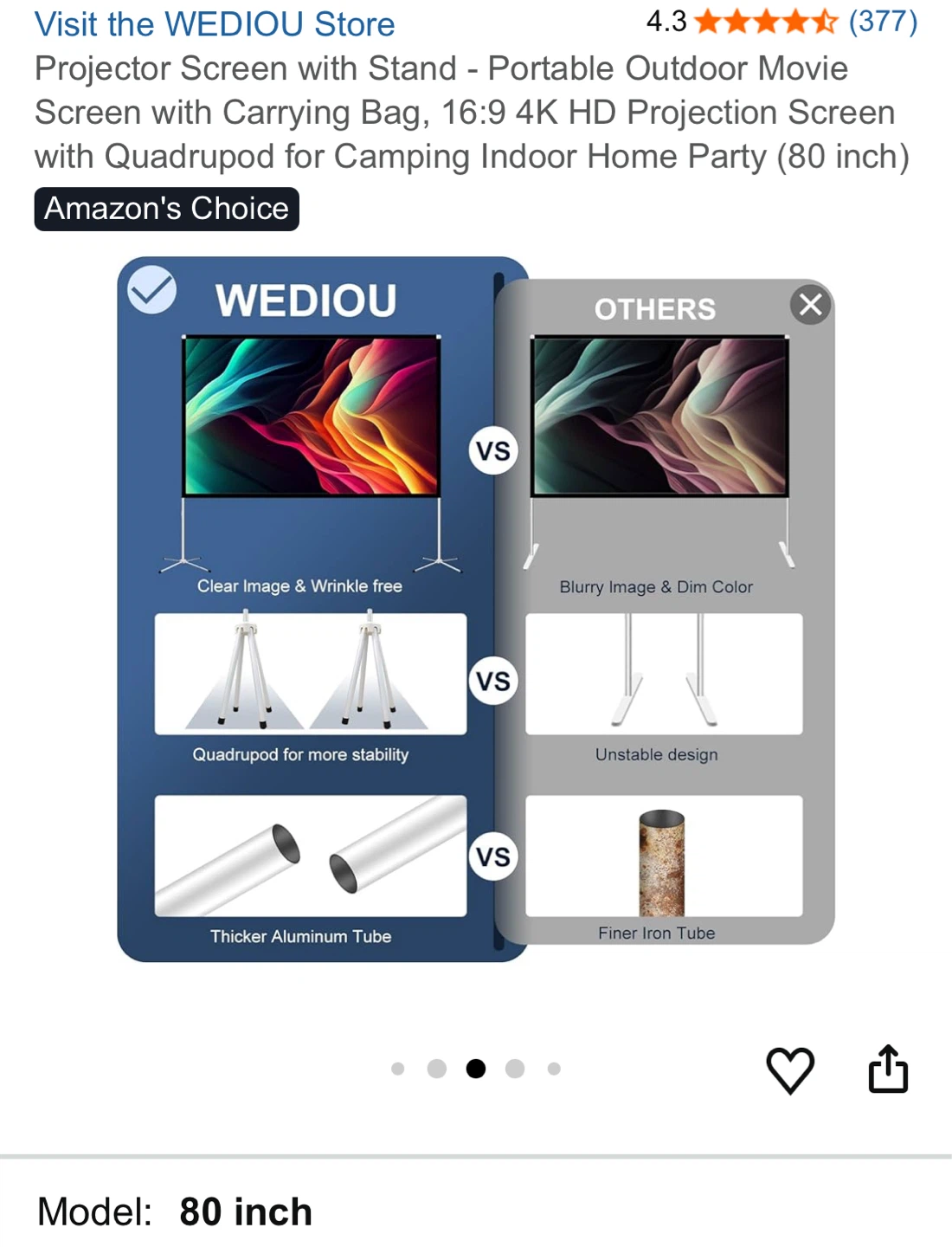 Wediou 80-inch Portable Projector Screen with Stand - photo 2
