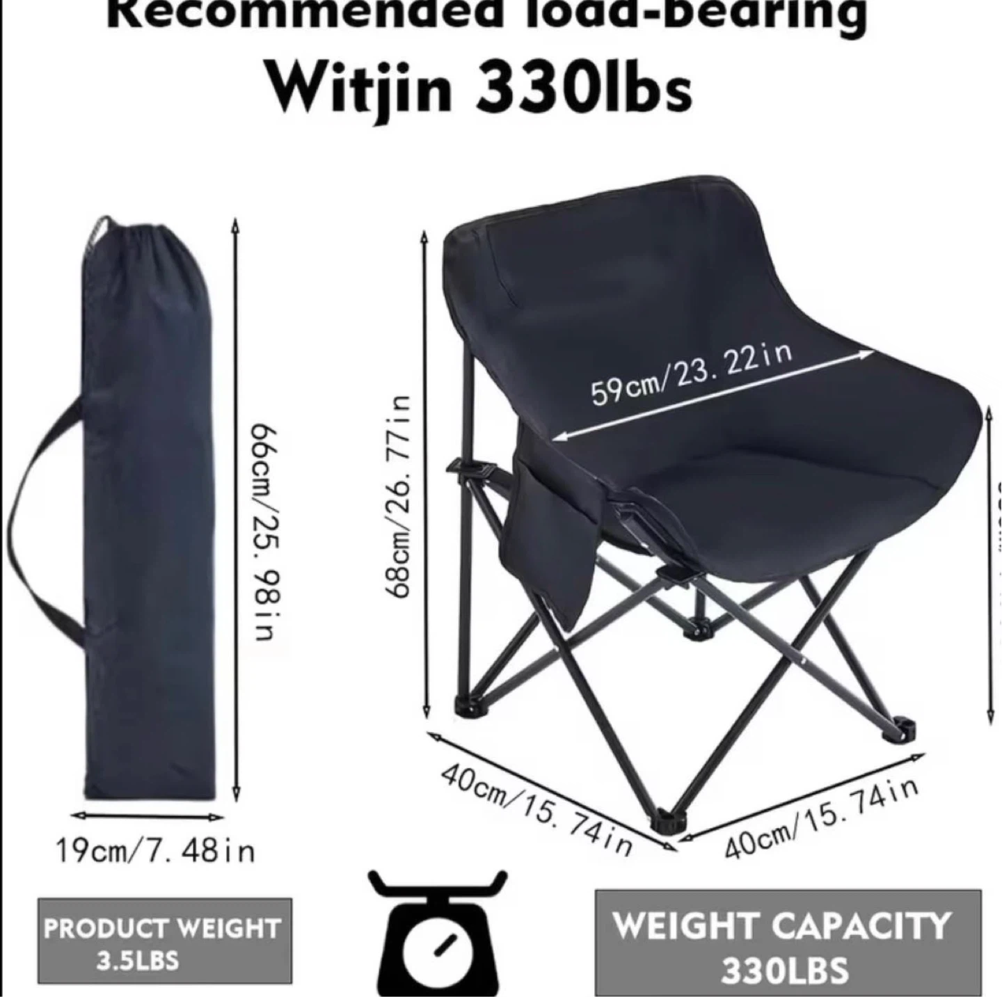 Black Folding Camp Chair with Cup Holder - photo 3