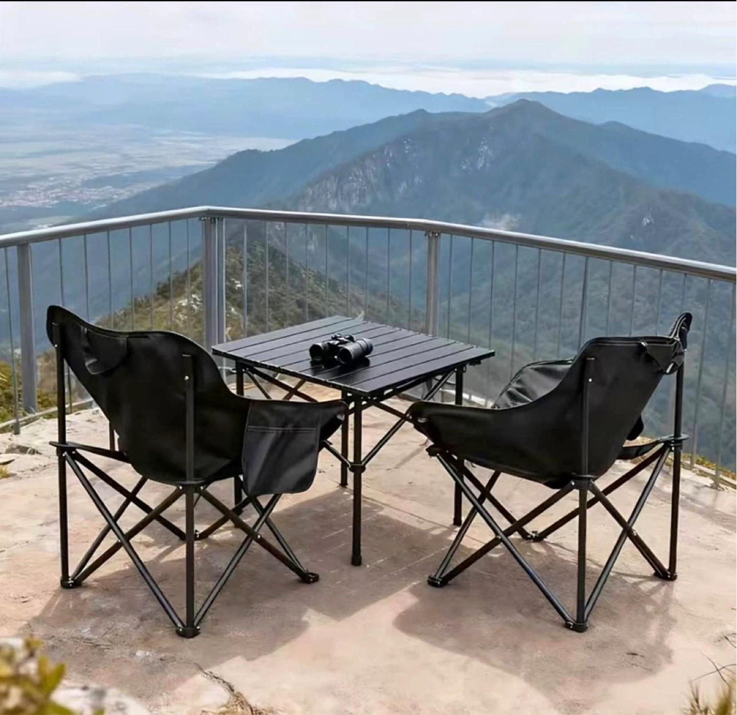 Black Folding Camp Chair with Cup Holder