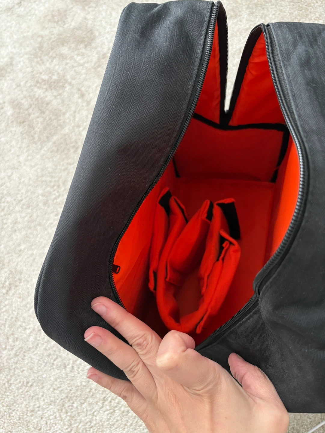 Curmio Black Backpack with Orange Interior