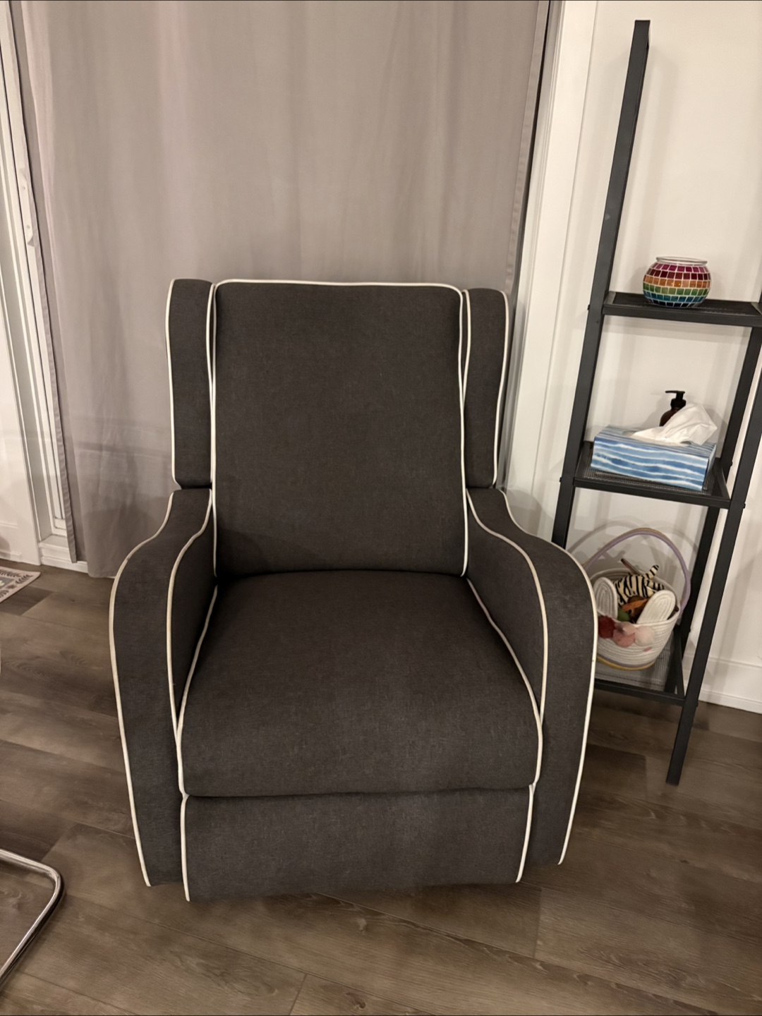 Dark Grey Upholstered Glider/Recliner Chair with White Piping🌱 - photo 2