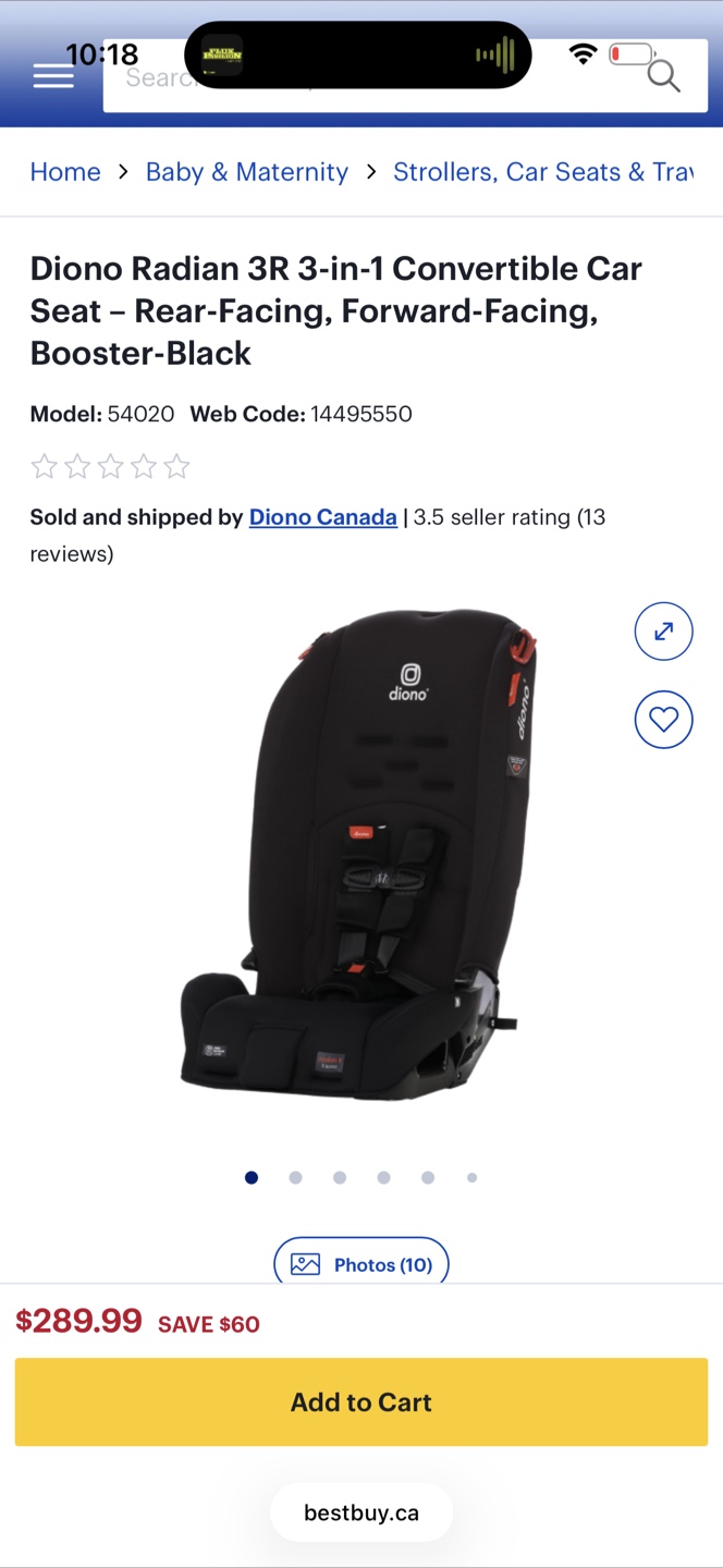 Diono Radian 3R 3-in-1 Convertible Car Seat - Black🌱