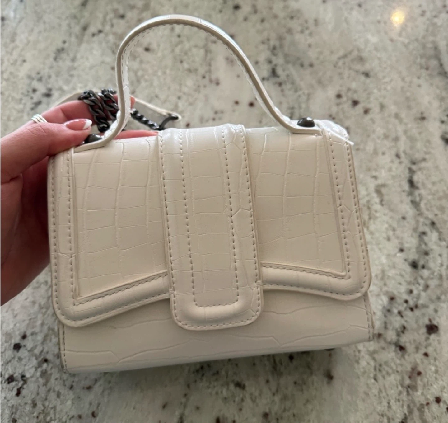 Zara White Crocodile-Embossed Mini Handbag