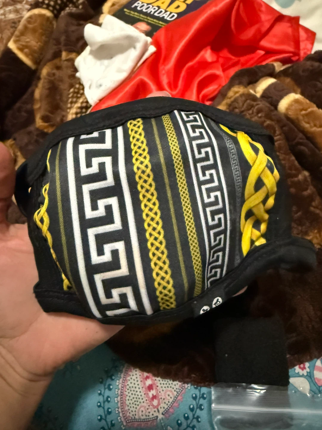 Face Mask with Greek Key and Chain Pattern