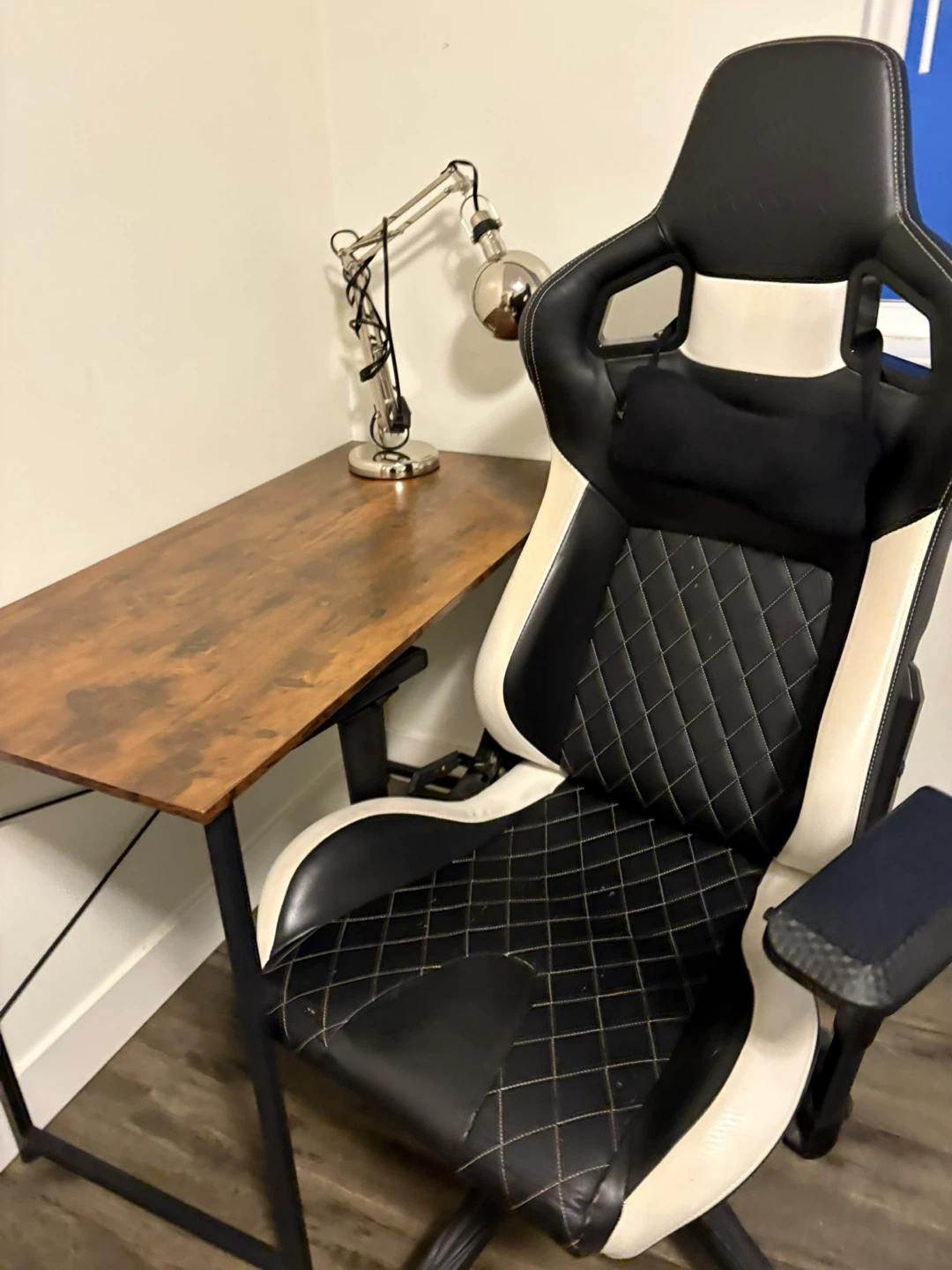Rustic Wood Grain Desk with Black Metal Frame