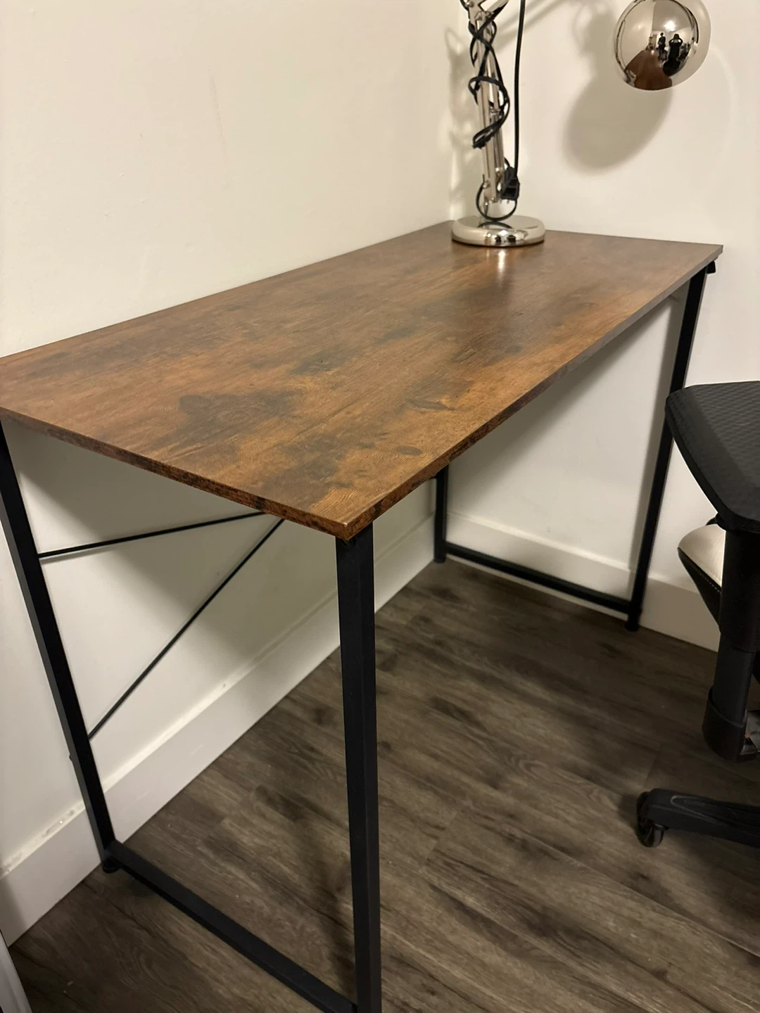 Rustic Wood Grain Desk with Black Metal Frame - photo 2