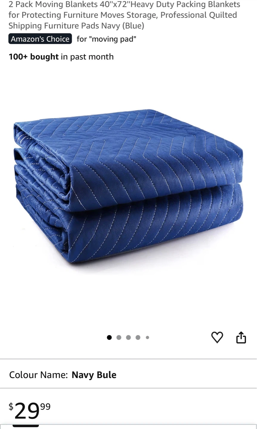 2 Pack Moving Blankets 40"x72" Navy Blue