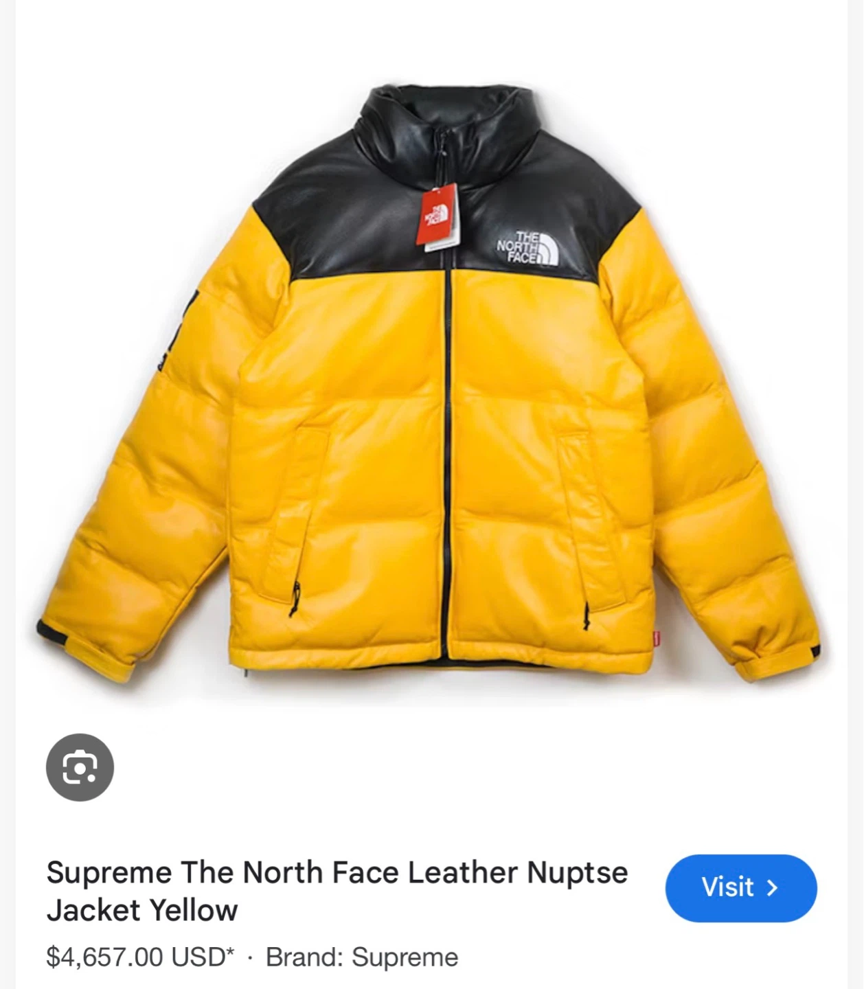 Supreme The North Face Leather Nuptse Jacket Yellow