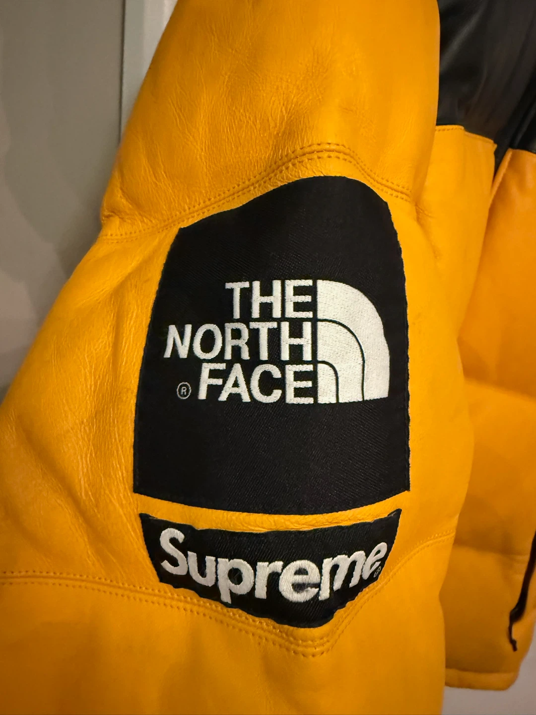 Supreme The North Face Leather Nuptse Jacket Yellow - photo 3
