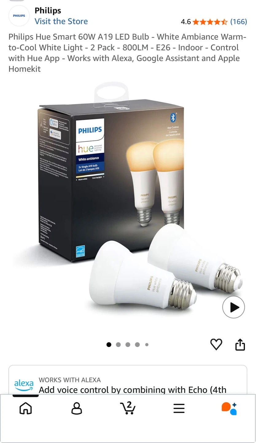 Philips Hue Smart LED Bulbs - 2 Pack