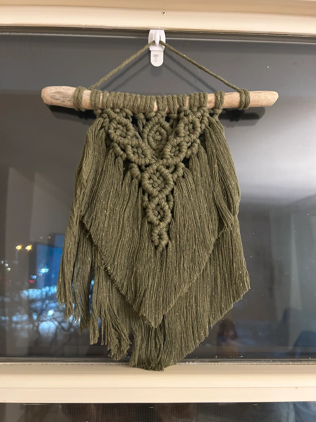 Olive Green Macrame Wall Hanging with Driftwood