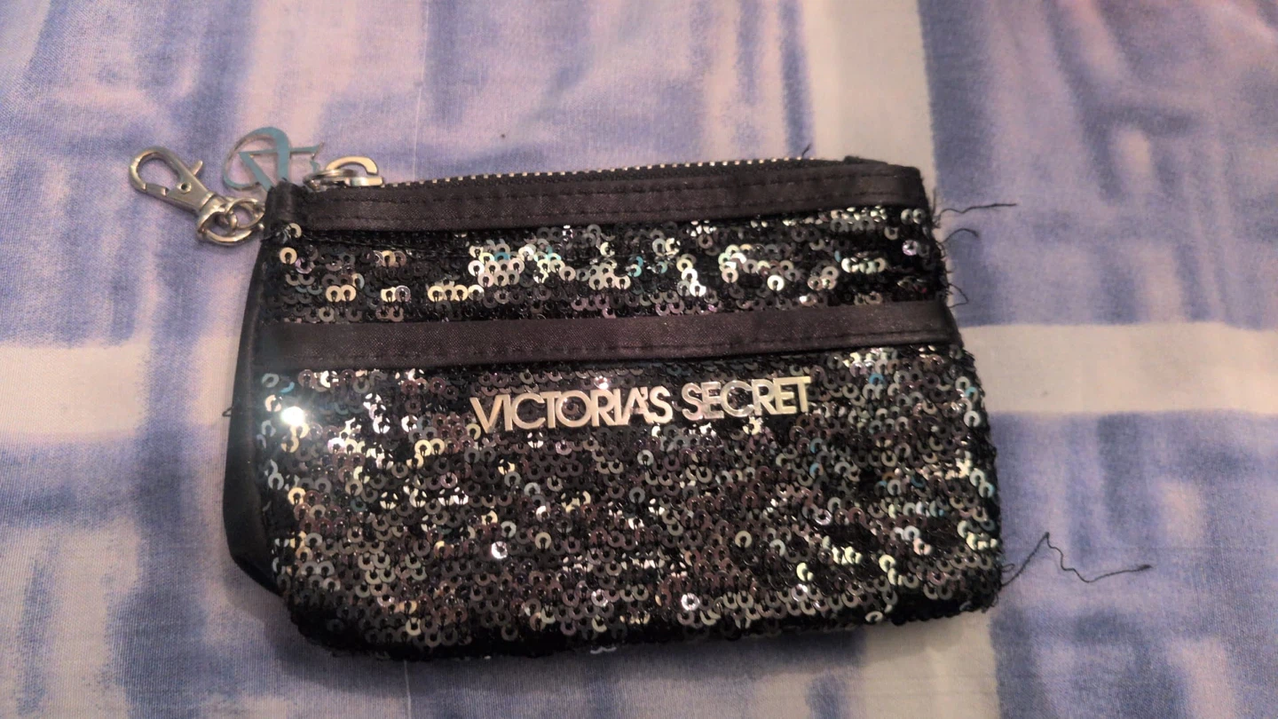 Victoria's Secret Black Sequin Coin Pouch with Keychain