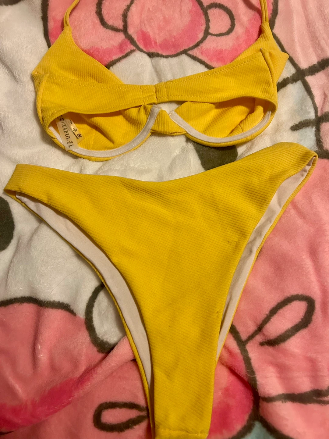 ZAFUL Yellow Ribbed Bikini Set - Size Small - photo 3