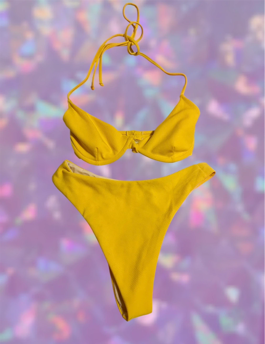ZAFUL Yellow Ribbed Bikini Set - Size Small - photo 2