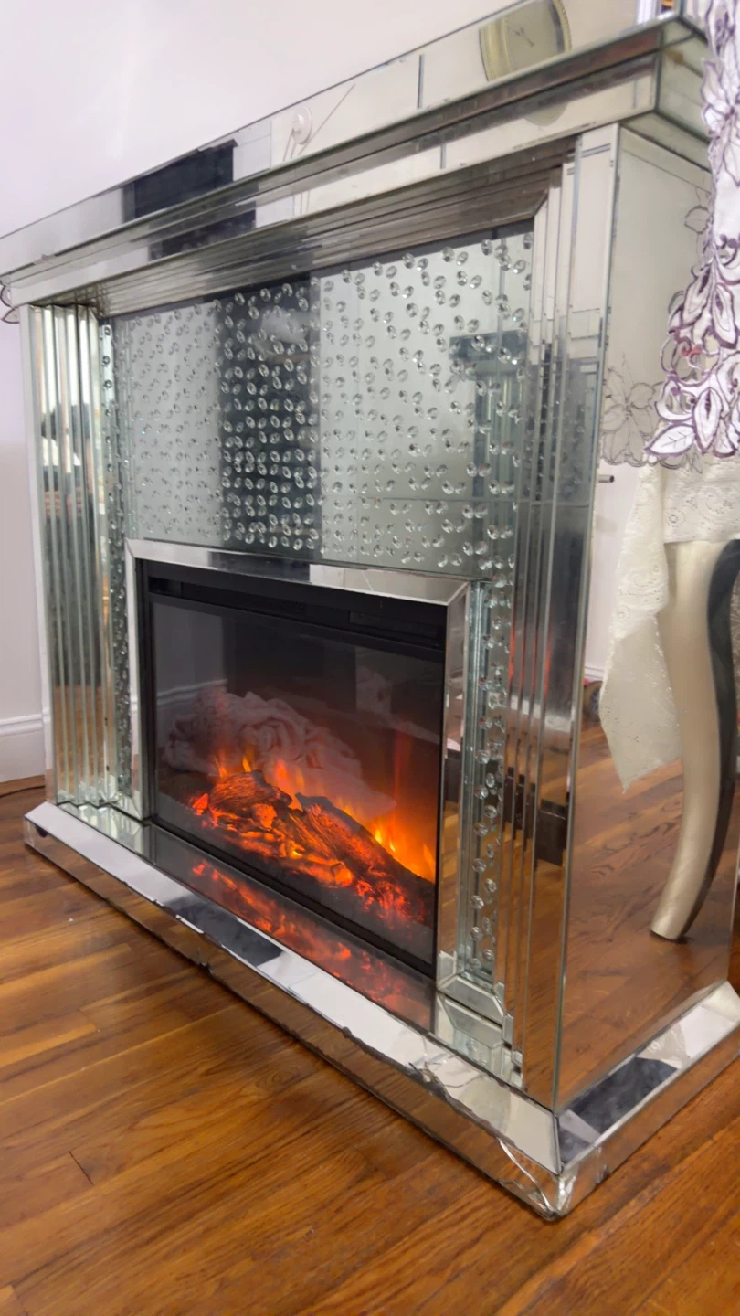 Mirrored Faux Fireplace with LED Flame Effect