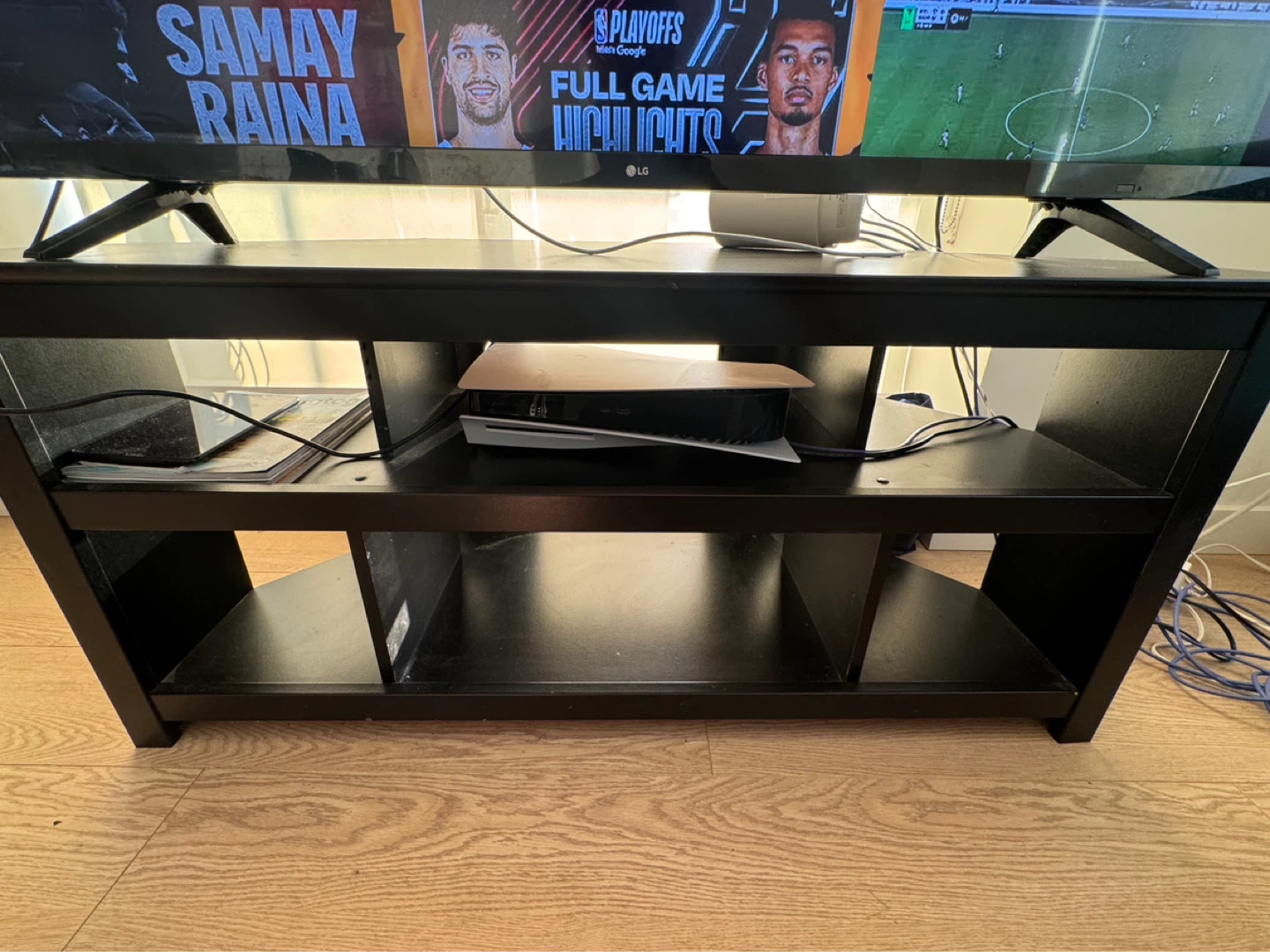 Black TV Stand with Shelves - photo 3