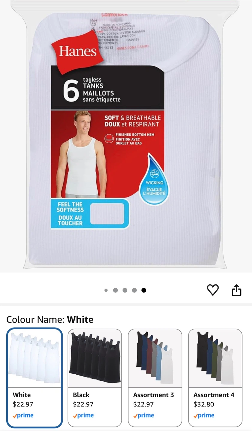 New Hanes 6-Pack White Tagless ComfortFit Tank Tops
