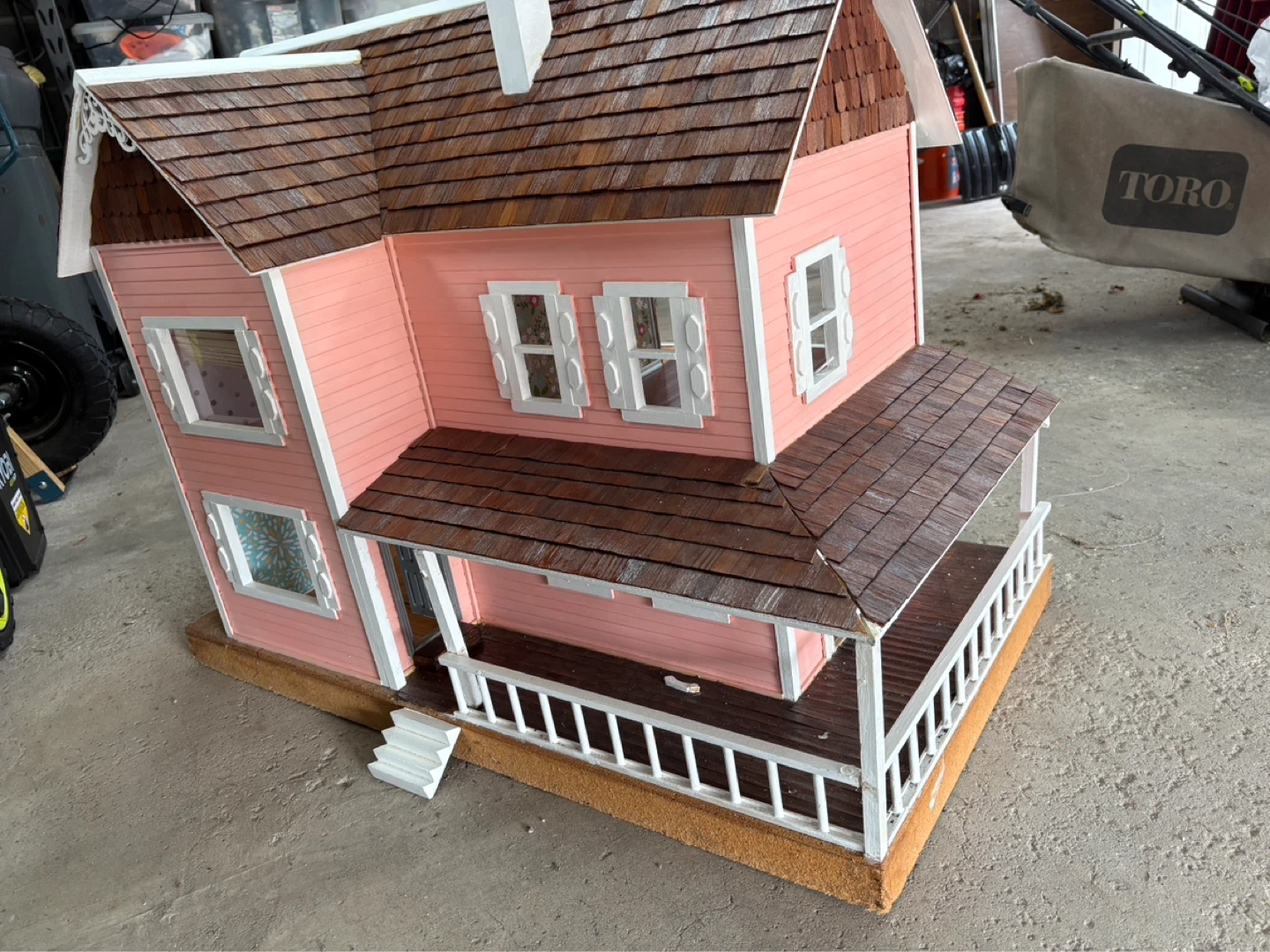 Pink Dollhouse with Wooden Shingle Roof
