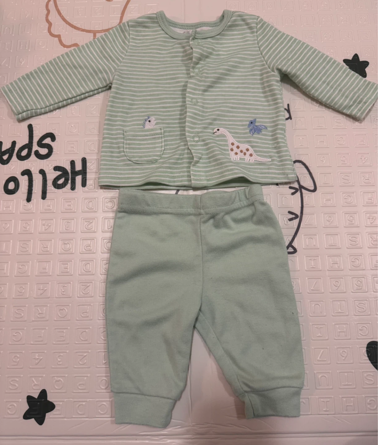 Baby Pyjama Set - Green Dinosaur & Stripe 3m