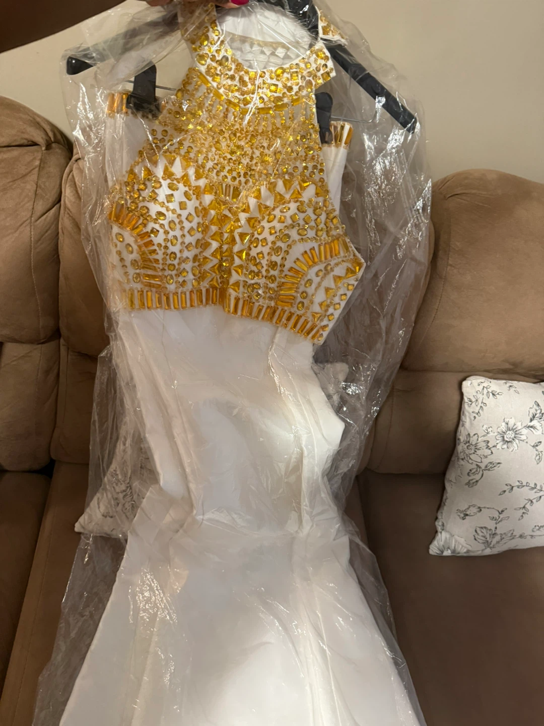 Two-Piece, White, Gold-Beaded Dress | $60 OBO - photo 3