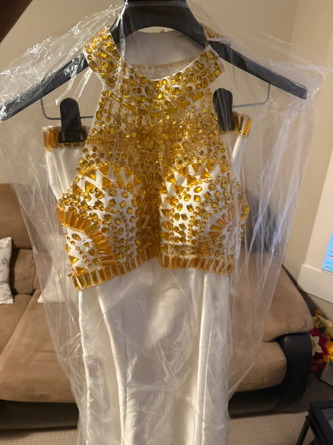Two-Piece, White, Gold-Beaded Dress | $60 OBO