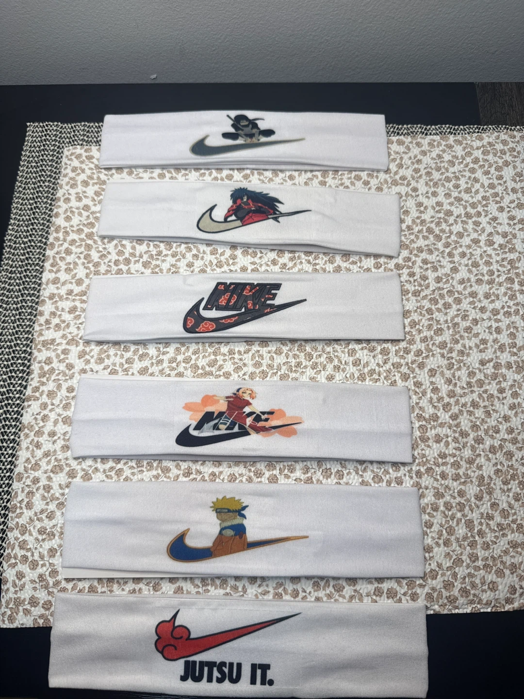White Headbands with Naruto & Nike Designs