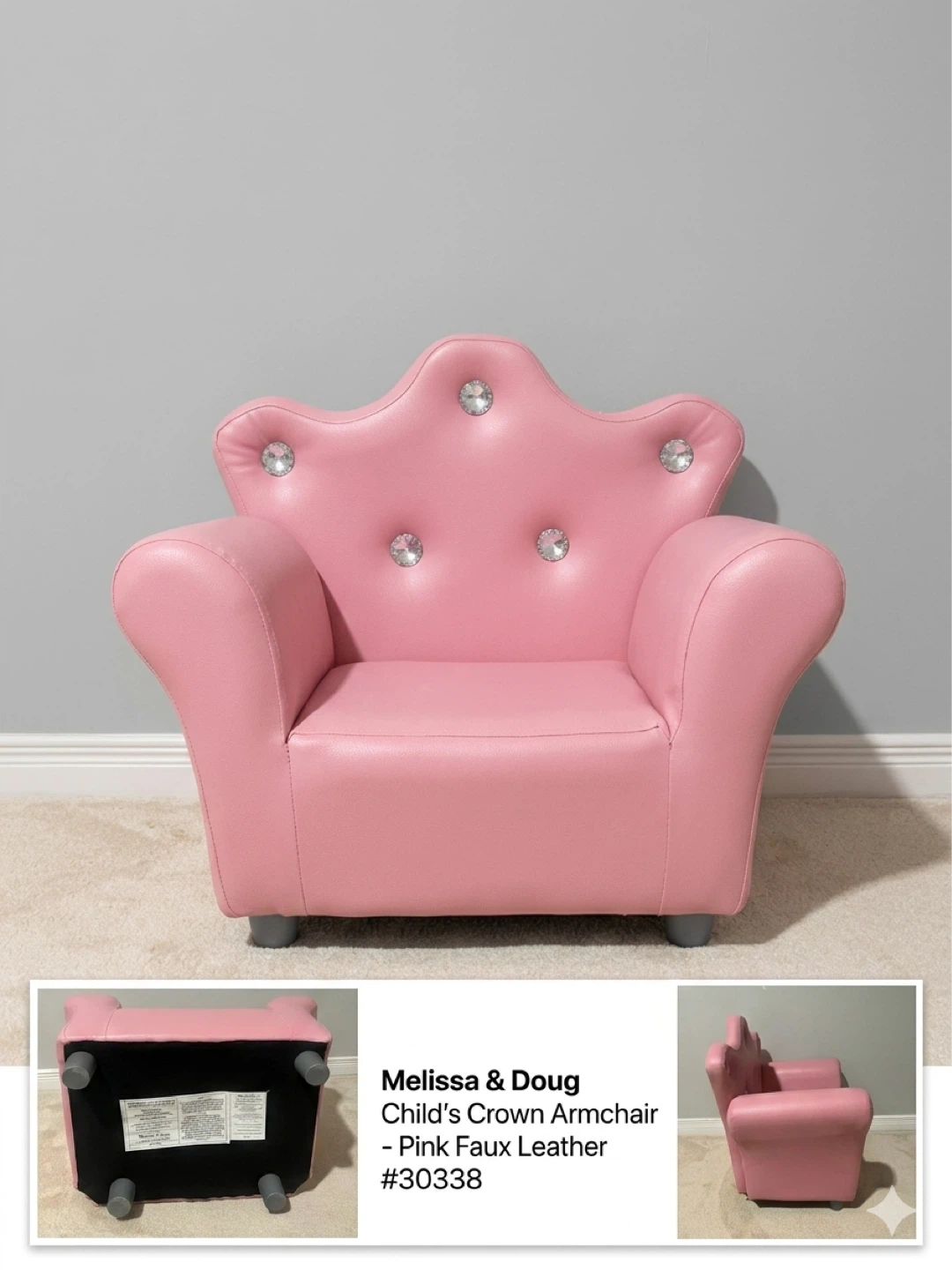 Melissa & Doug Child's Crown Armchair - Pink Faux Leather