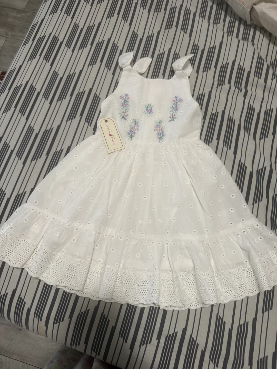 Bonnie Jean Girls White Eyelet Dress with Embroidery