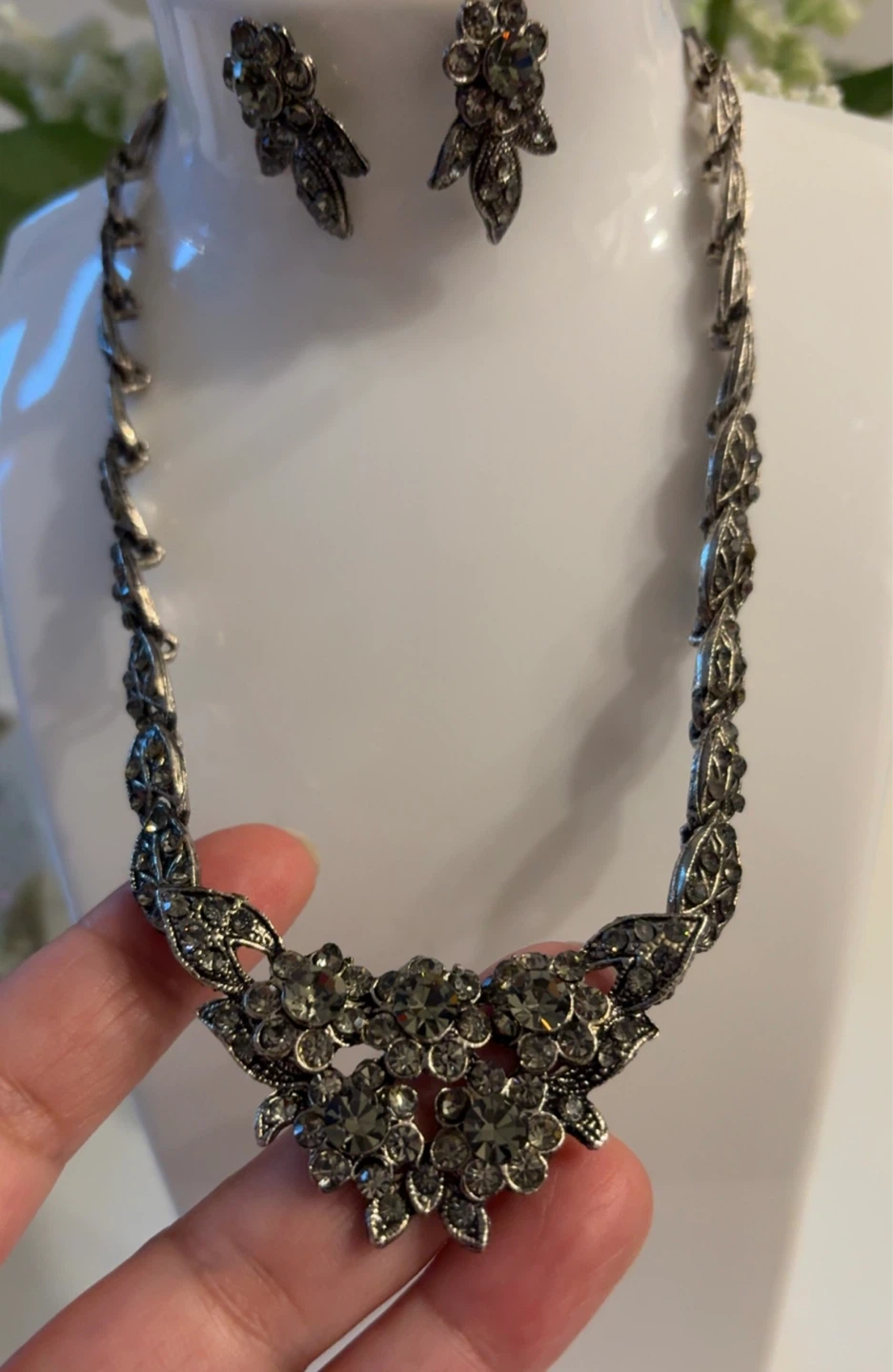 Vintage Rhinestone Necklace and Earrings Set