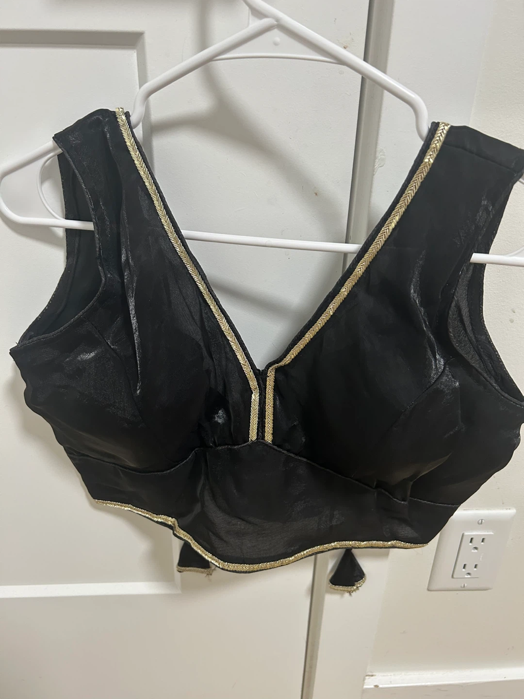 Black Sleeveless Blouse with Gold Trim - photo 2
