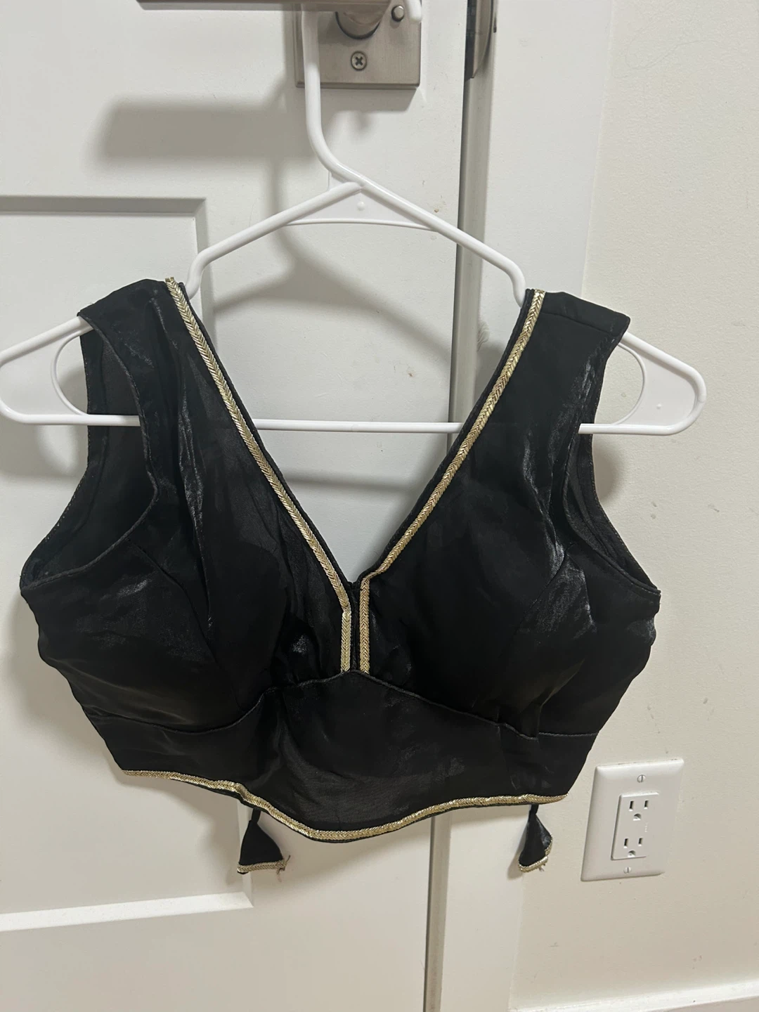 Black Sleeveless Blouse with Gold Trim