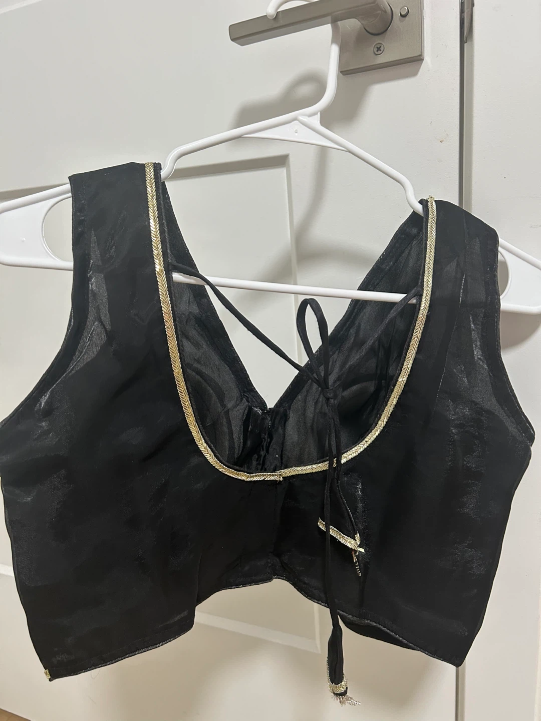 Black Sleeveless Blouse with Gold Trim - photo 3