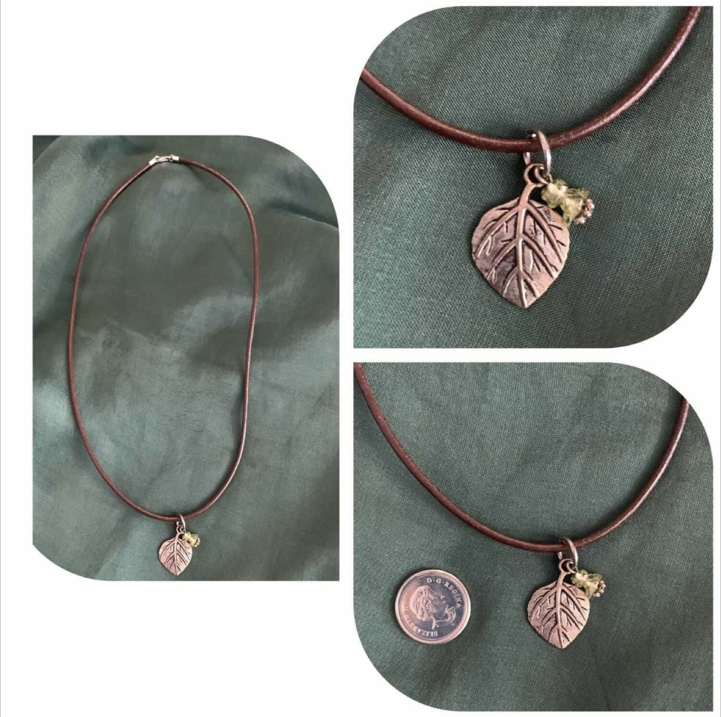 Pretty Leaf 🍃 Pendant on a Leather Choker 17” Long - New