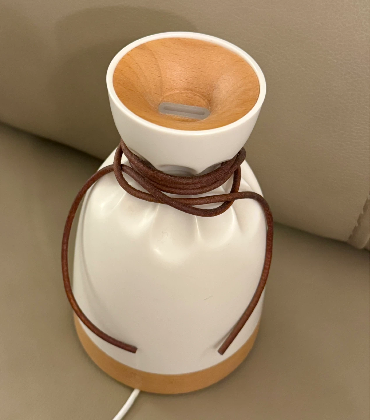 White Diffuser with Wood Base and Leather Tie - photo 5