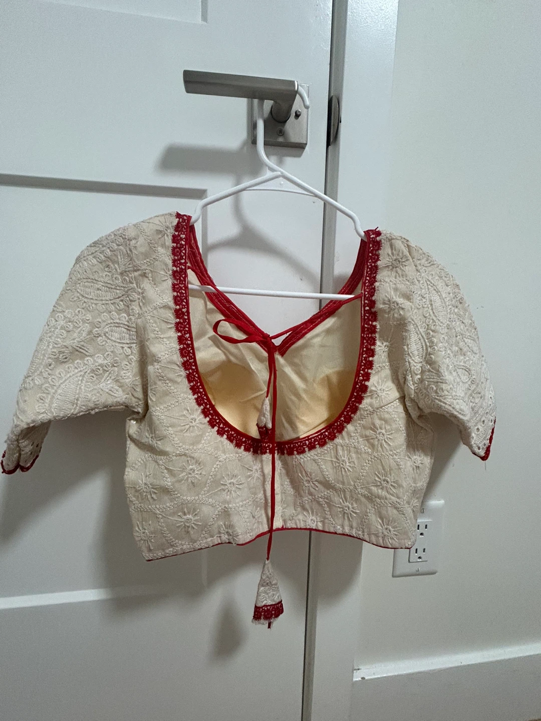 Cream Blouse with Red Trim - photo 3