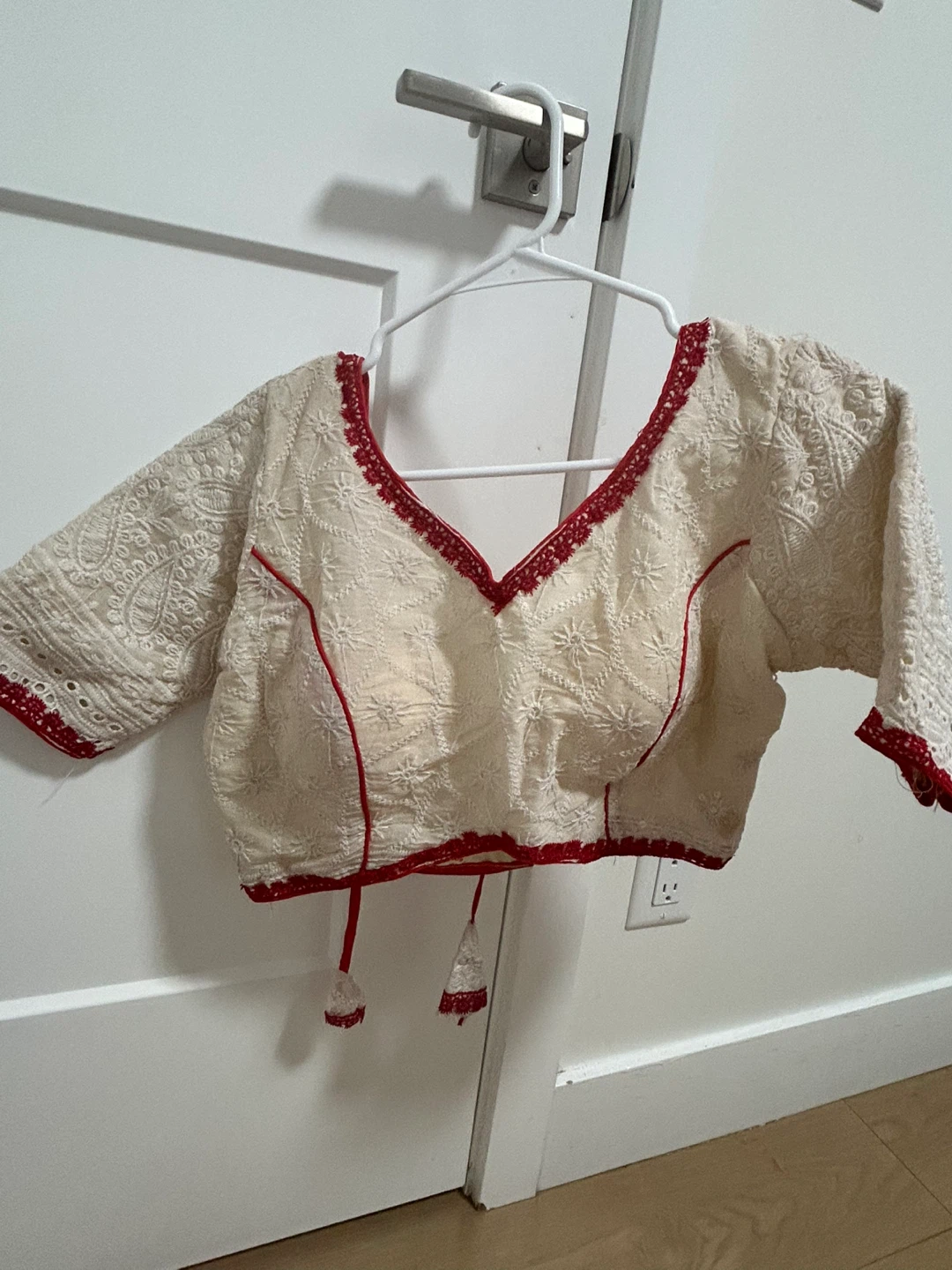Cream Blouse with Red Trim - photo 2