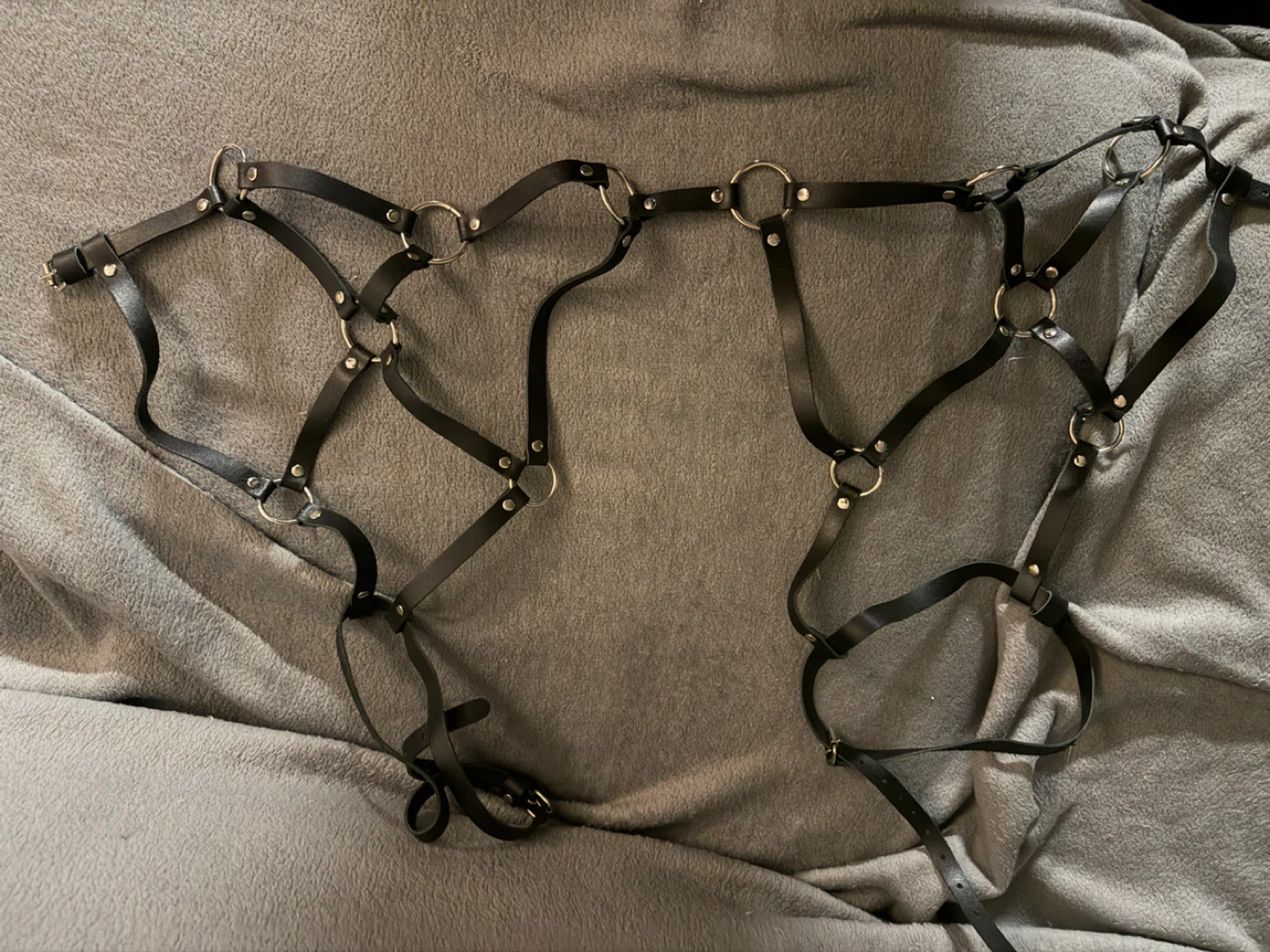 Black Faux Leather Harness with Silver O-Rings