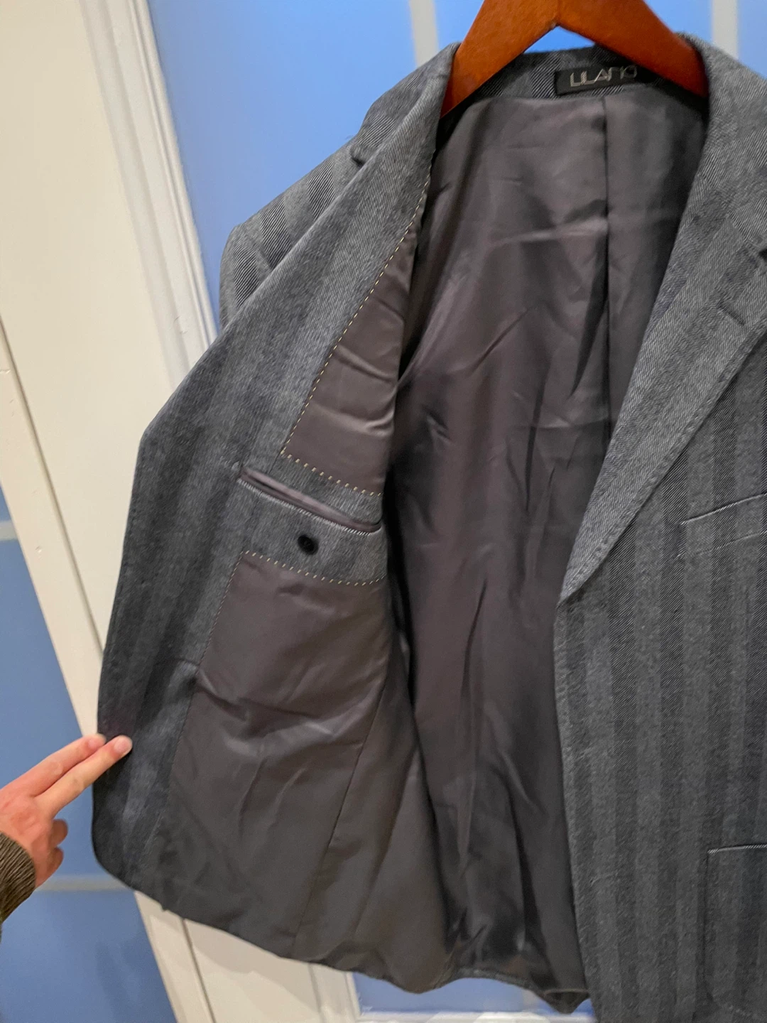 LLANO INTERNATIONAL Men's Grey Striped Blazer Jacket - photo 5