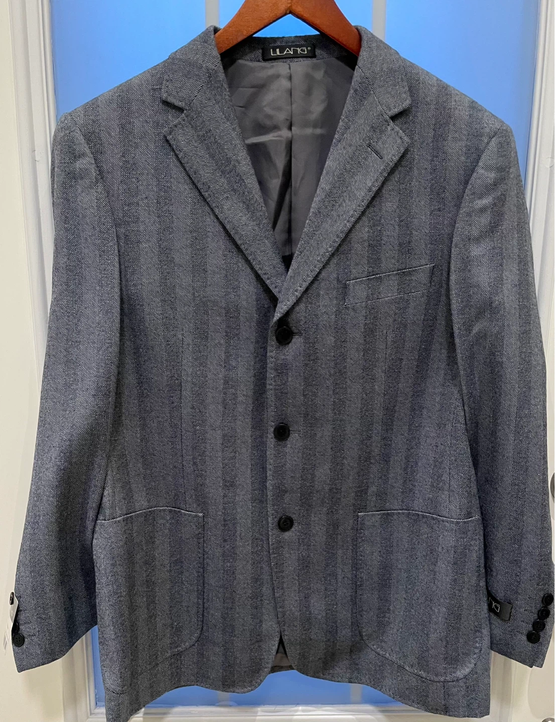 LLANO INTERNATIONAL Men's Grey Striped Blazer Jacket - photo 2