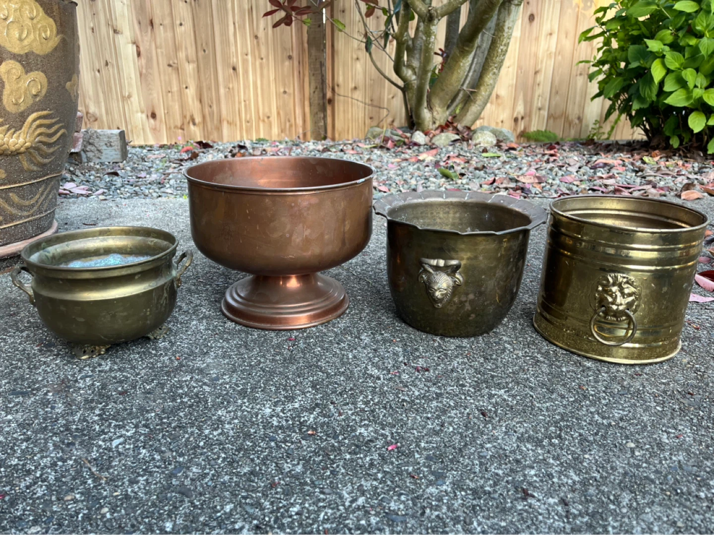 Vintage Brass and Copper Planters Set