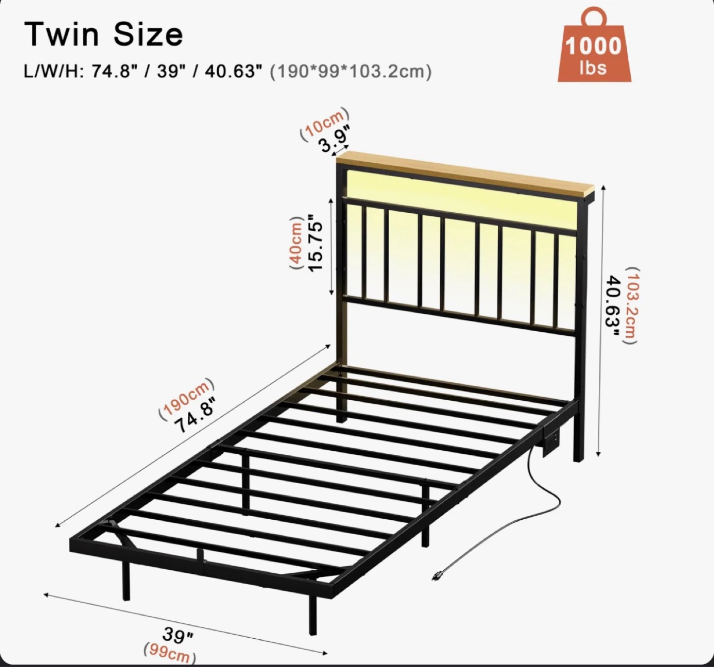 Twin Size Metal Platform Bed - photo 2