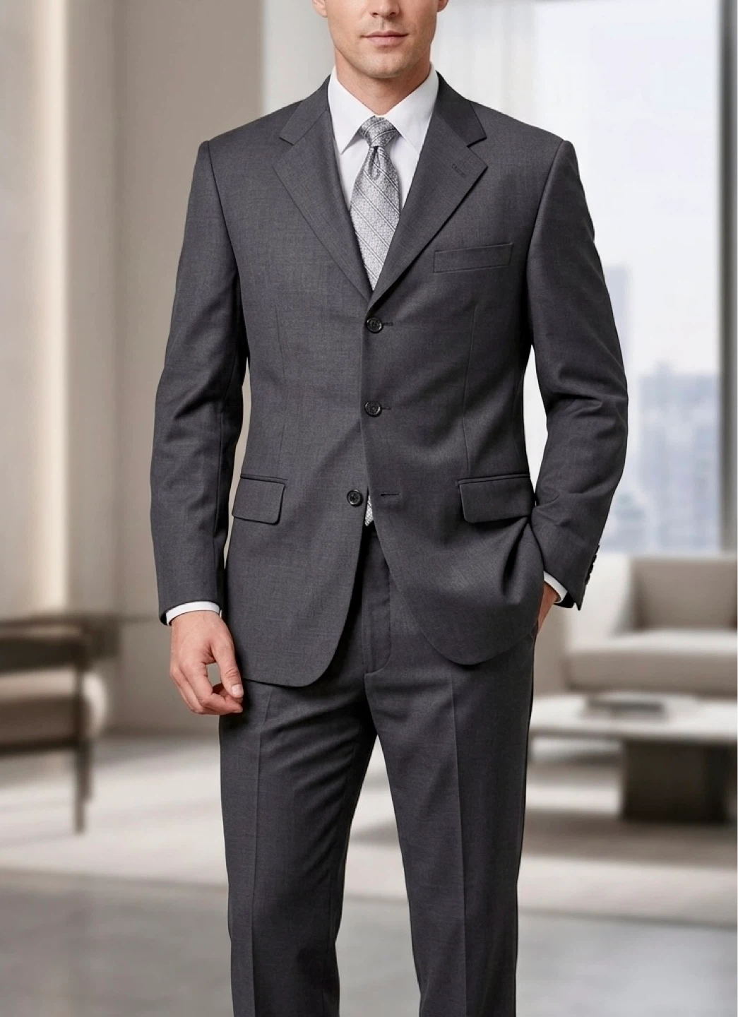 DAWEI Men's Dark Gray Suit Jacket