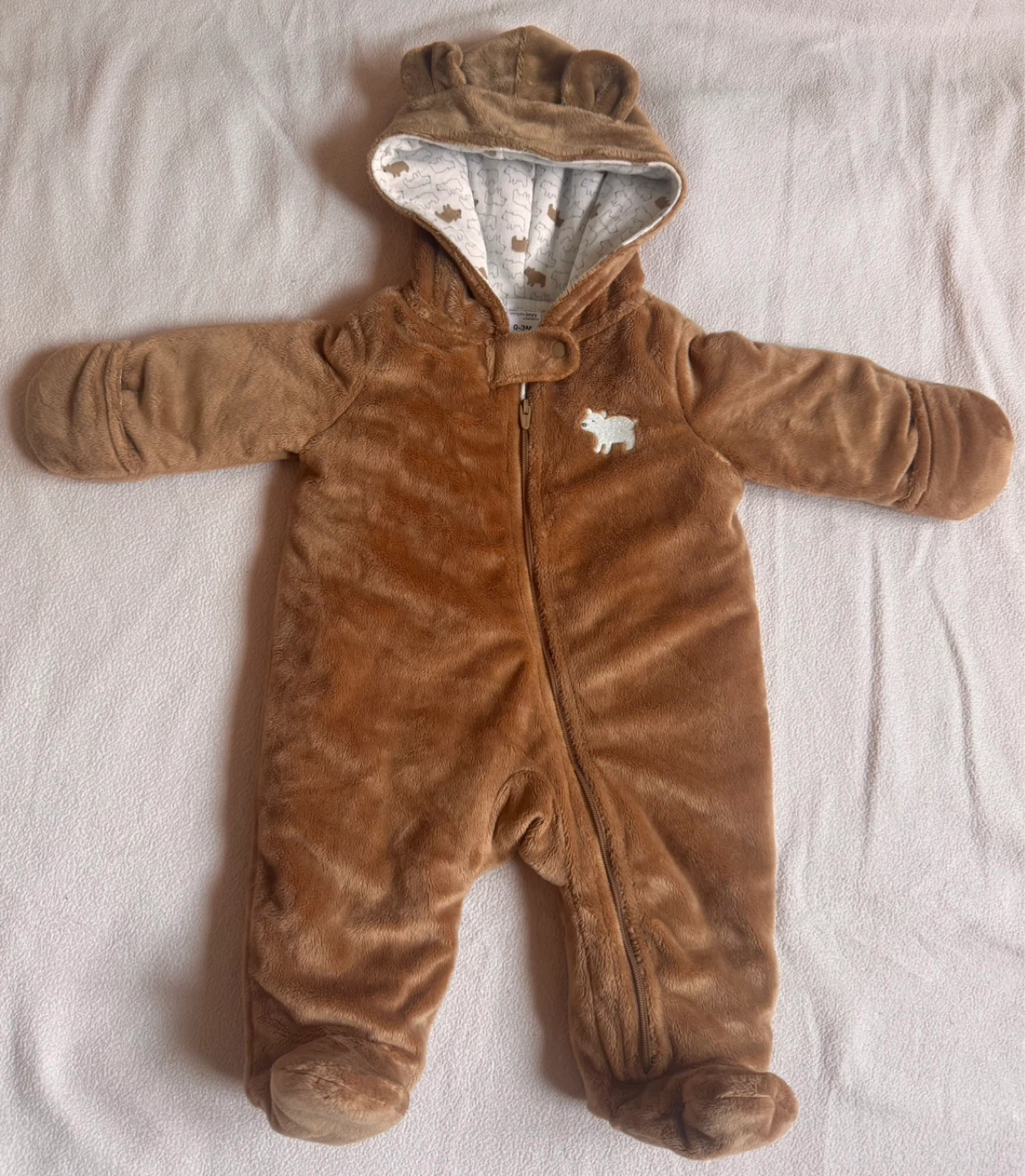 Carters Baby Bunting Snowsuit Brown Bear 0-3 Months